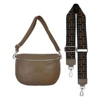 Made in Italy DAMEN SET Gürteltasche + Schultergurt LEDER Crossbody Hüfttasche Bauchtasche Umhängetasche Brusttasche CrossOver Bodybag Schultertasche Handytasche Tasche Schlamm M (27cm) + Gürtel