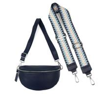 Made in Italy DAMEN SET Gürteltasche + Schultergurt LEDER Crossbody Hüfttasche Bauchtasche Umhängetasche Brusttasche CrossOver Bodybag Schultertasche Handytasche Geldtasche Tasche Kosmetiktasche Navy S (22cm) + Gürtel