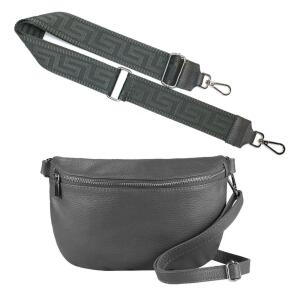 Made in Italy DAMEN SET Gürteltasche + Schultergurt LEDER Crossbody Hüfttasche Bauchtasche Umhängetasche Brusttasche CrossOver Bodybag Schultertasche Handytasche Geldtasche Tasche Kosmetiktasche Grau M (27cm) + Gürtel
