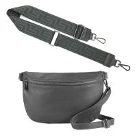 Made in Italy DAMEN SET Gürteltasche + Schultergurt LEDER Crossbody Hüfttasche Bauchtasche Umhängetasche Brusttasche CrossOver Bodybag Schultertasche Handytasche Geldtasche Tasche Kosmetiktasche Grau M (27cm) + Gürtel
