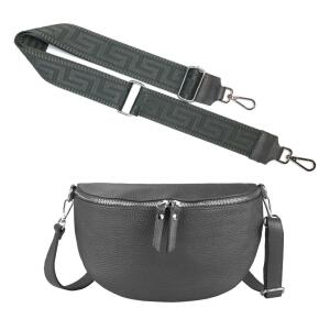 Made in Italy DAMEN SET Gürteltasche + Schultergurt LEDER Crossbody Hüfttasche Bauchtasche Umhängetasche Brusttasche CrossOver Bodybag Schultertasche Handytasche Geldtasche Tasche Kosmetiktasche Grau M (28cm) + Gürtel