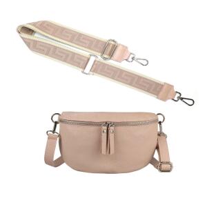 Made in Italy DAMEN SET Gürteltasche + Schultergurt LEDER Crossbody Hüfttasche Bauchtasche Umhängetasche Brusttasche CrossOver Bodybag Schultertasche Handytasche Geldtasche Tasche Kosmetiktasche Antikrosa S (25cm) + Gürtel