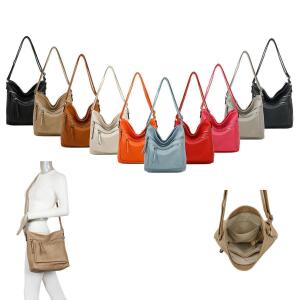 DAMEN TASCHE Schultertasche Shopper Umhängetasche CrossOver Crossbody Henkeltasche Beuteltasche Handtasche Hobo Bag Reise Kunst-Leder Pink