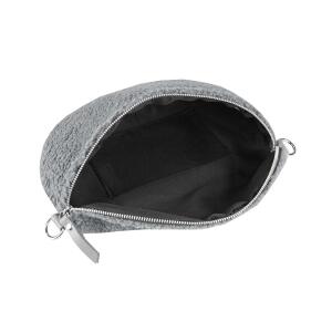 Made in Italy DAMEN LEDER Gürteltasche Crossbody Teddyfell Bauchtasche  Hüfttasche Kunstfell Umhängetasche Brusttasche CrossOver Bodybag Schultertasche Teddy Fell Plüsch Dunkelgrau 30x20x7 cm