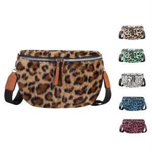 DAMEN LEOPARDEN PRINT Tasche Teddyfell Plüsch Bauchtasche Hüfttasche Schultertasche Fell Bodybag Umhängetasche Crossbody Teddyplüsch Handytasche Crossbag Gürteltasche Wintertasche