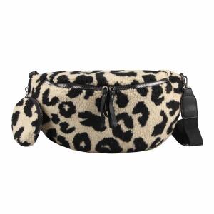 DAMEN LEOPARDEN PRINT Tasche Teddyfell Plüsch Bauchtasche Hüfttasche Schultertasche Fell Bodybag Umhängetasche Crossbody Teddyplüsch Handytasche Crossbag Gürteltasche Wintertasche