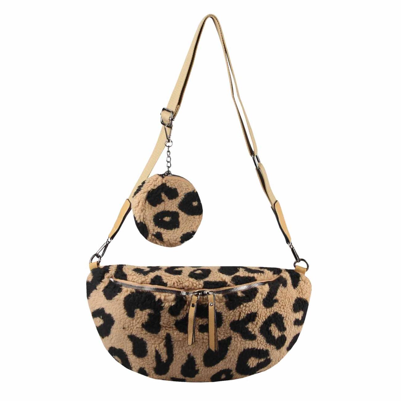 DAMEN LEOPARDEN-PRINT Tasche Teddyfell Plüsch...