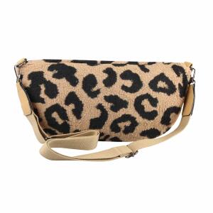 DAMEN LEOPARDEN-PRINT Tasche Teddyfell Plüsch Bauchtasche Hüfttasche Schultertasche Fell Bodybag Umhängetasche Crossbody Teddyplüsch Handytasche Crossbag Gürteltasche Wintertasche Taupe