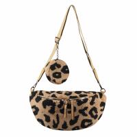 DAMEN LEOPARDEN-PRINT Tasche Teddyfell Plüsch Bauchtasche Hüfttasche Schultertasche Fell Bodybag Umhängetasche Crossbody Teddyplüsch Handytasche Crossbag Gürteltasche Wintertasche Taupe