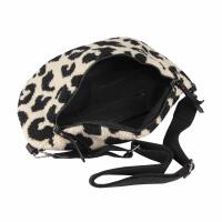 DAMEN LEOPARDEN-PRINT Tasche Teddyfell Plüsch Bauchtasche Hüfttasche Schultertasche Fell Bodybag Umhängetasche Crossbody Teddyplüsch Handytasche Crossbag Gürteltasche Wintertasche Taupe