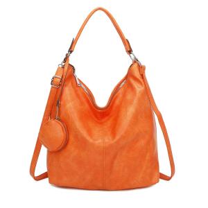 DAMEN TASCHE SHOPPER Hobo-Bag Schultertasche Umhängetasche Handtasche Damentasche Reisetasche Beuteltasche Leder Optik Orange