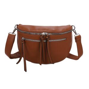 Damen Tasche Gürteltasche Crossbody Leder Optik Hüfttasche Bauchtasche Umhängetasche Cross-Over Bodybag Schultertasche Handytasche Leder Optik Cognac XL