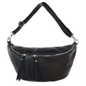 Italy Damen echt Leder Tasche Brusttasche Crossbody Schultertasche Umhängetasche Gürteltasche Crossover Ledertasche Slingntasche Unisex Bag Schwarz L