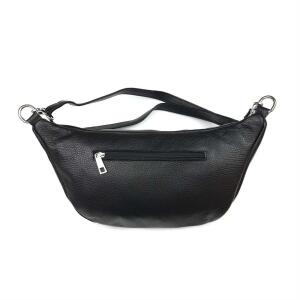 Italy Damen echt Leder Tasche Brusttasche Crossbody Schultertasche Umhängetasche Gürteltasche Crossover Ledertasche Slingntasche Unisex Bag Schwarz L