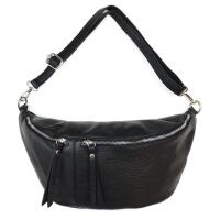 Italy Damen echt Leder Tasche Brusttasche Crossbody Schultertasche Umhängetasche Gürteltasche Crossover Ledertasche Slingntasche Unisex Bag Schwarz L