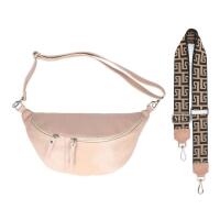 Made in Italy DAMEN SET Gürteltasche + Schultergurt LEDER Crossbody Hüfttasche Bauchtasche Umhängetasche Brusttasche CrossOver Bodybag Schultertasche Handytasche Tasche Antik Rosa L (38cm) + Gürtel