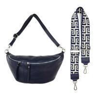 Made in Italy DAMEN SET Gürteltasche + Schultergurt LEDER Crossbody Hüfttasche Bauchtasche Umhängetasche Brusttasche CrossOver Bodybag Schultertasche Handytasche Tasche Navy L (38cm) + Gürtel