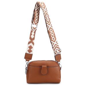 Damen Tasche Crossbody Umhängetasche Bodybag Schultertasche Metallic Handytasche Crossover Kunstleder Handtasche Reise Cognac