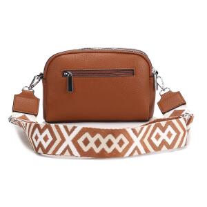 Damen Tasche Crossbody Umhängetasche Bodybag Schultertasche Metallic Handytasche Crossover Kunstleder Handtasche Reise Cognac