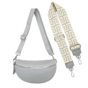 Made in Italy DAMEN SET Gürteltasche + Schultergurt LEDER Crossbody Hüfttasche Bauchtasche Umhängetasche Brusttasche CrossOver Bodybag Schultertasche Handytasche Tasche Hellgrau S (22cm) + Gürtel