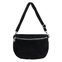 Made in Italy Damen Leder Tasche Brusttasche Gürteltasche Crossbody Hüfttasche Bauchtasche Umhängetasche Wildleder Crossover Schultertasche Handytasche Bodybag Schwarz