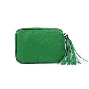 Made in Italy DAMEN LEDER TASCHE Umhängetasche Schultertasche Cross-Over Crossbody Bag Glattleder Schmucktasche Fransen Ledertasche Grün