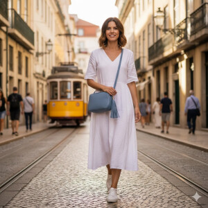 Made in Italy DAMEN LEDER TASCHE Umhängetasche Schultertasche Cross-Over Crossbody Bag Glattleder Schmucktasche Fransen Ledertasche Grün