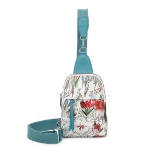 Damen Bodybag Sling Tasche Rucksack Gürteltasche Crossbag Crossover Schultertasche Crossbody Brusttasche Umhängetasche Blumen Türkis