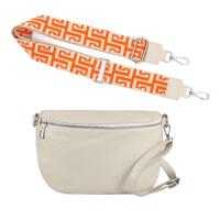 Made in Italy DAMEN SET Gürteltasche + Schultergurt LEDER Crossbody Hüfttasche Bauchtasche Umhängetasche Brusttasche CrossOver Bodybag Schultertasche Handytasche Tasche Beige-Orange M (27cm) + Gürtel