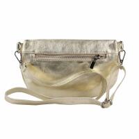 Made in Italy Damen Leder Tasche Handytasche Gürteltasche Crossbody Hüfttasche Bauchtasche Umhängetasche Cross-Over Bodybag Schultertasche Kosmetiktasche Gold