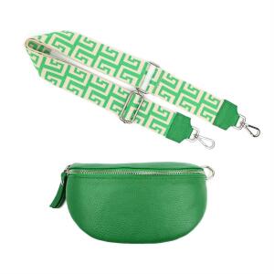 Made in Italy DAMEN SET Gürteltasche + Schultergurt LEDER Crossbody Hüfttasche Bauchtasche Umhängetasche Brusttasche CrossOver Bodybag Schultertasche Handytasche Tasche Grün-Lime S (22cm) + Gürtel