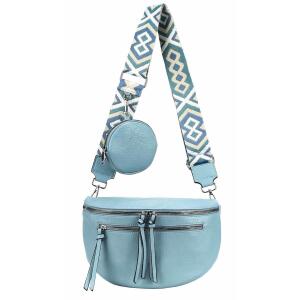 ITALYSHOP24 Damen Tasche Umhängetasche Brusttasche Muster Gürtel Bauchtasche Crossbody Gürteltasche Hüfttasche Crossover Bodybag Schultertasche Handytasche Leder Optik Hellblau