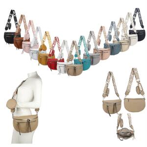 ITALYSHOP24 Damen Tasche Umhängetasche Brusttasche Muster Gürtel Bauchtasche Crossbody Gürteltasche Hüfttasche Crossover Bodybag Schultertasche Handytasche Leder Optik Hellblau