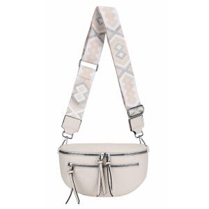ITALYSHOP24 Damen Tasche Umhängetasche Brusttasche Muster Gürtel Bauchtasche Crossbody Gürteltasche Hüfttasche Crossover Bodybag Schultertasche Handytasche Leder Optik Beige S