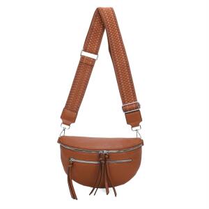 ITALYSHOP24 Damen Tasche Umhängetasche Brusttasche Muster Gürtel Bauchtasche Crossbody Gürteltasche Hüfttasche Crossover Bodybag Schultertasche Handytasche Leder Optik Cognac S