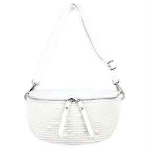 Made in Italy Damen Leder Tasche Basttasche Schultertasche Gürteltasche Sommer Strandtasche Crossbody Bauchtasche Umhängetasche Cross-Over Bodybag Handytasche Geflochten Bast Abendtasche Weiß
