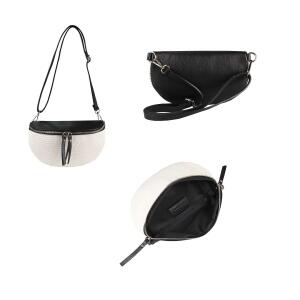 Damen Umhängetasche Aus Gewebter Baumwolle – Böhmische Strandtasche, Rund, Beige (26x21 Cm)