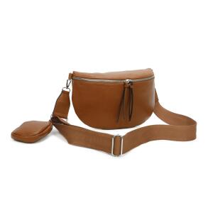 XL Damen Tasche Crossbody Gürteltasche Messenger-Tasche Hüfttasche Bauchtasche Umhängetasche Cross-Over Bodybag Schultertasche Handytasche Leder Optik Cognac V1
