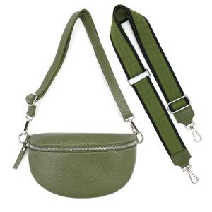 Made in Italy DAMEN SET Gürteltasche + Schultergurt LEDER Crossbody Hüfttasche Bauchtasche Umhängetasche Brusttasche CrossOver Bodybag Schultertasche Handytasche Geldtasche Tasche Kosmetiktasche Olive S (22cm) + Gürtel