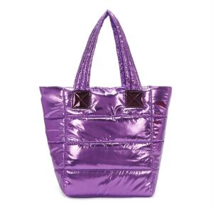 ITALYSHOP24 XXL Damen Tasche Nylontasche Shopper Reisetasche Handtasche Schultertasche Umhängetasche Beuteltasche Weekender Shopping Bag Reisetasche Violett