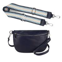 Made in Italy DAMEN SET Gürteltasche + Schultergurt LEDER Crossbody Hüfttasche Bauchtasche Umhängetasche Brusttasche CrossOver Bodybag Schultertasche Handy Geldtasche Tasche Navy M Gürtel
