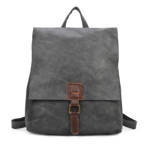 Damen Rucksack Tasche Crossbody Handtasche Messenger Schultertasche Umhängetasche Shopper Vintage Kuriertasche Überschlagtasche Leder Optik Dunkelgrau 32x33x10 cm