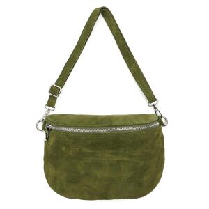 Made in Italy DAMEN LEDER TASCHE Gürteltasche Crossbody Hüfttasche Bauchtasche Umhängetasche Wildleder Brusttasche CrossOver Bodybag Schultertasche Handytasche Geldtasche Olivgrün M (Wildleder)