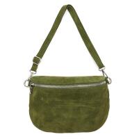 Made in Italy DAMEN LEDER TASCHE Gürteltasche Crossbody Hüfttasche Bauchtasche Umhängetasche Wildleder Brusttasche CrossOver Bodybag Schultertasche Handytasche Geldtasche Olivgrün M (Wildleder)