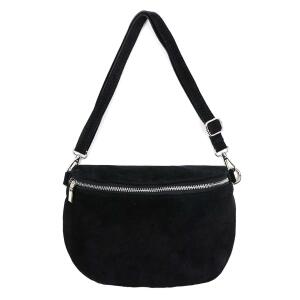 Made in Italy DAMEN LEDER TASCHE Gürteltasche Crossbody Hüfttasche Bauchtasche Umhängetasche Wildleder Brusttasche CrossOver Bodybag Schultertasche Handytasche Geldtasche Schwarz M (Wildleder)