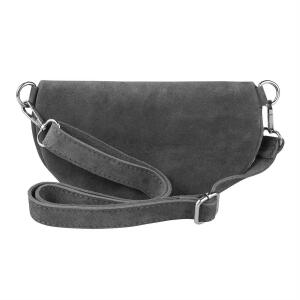 Made in Italy DAMEN LEDER TASCHE Gürteltasche Crossbody Hüfttasche Bauchtasche Umhängetasche Wildleder Brusttasche CrossOver Bodybag Schultertasche Handytasche Geldtasche Grau S (Wildleder)