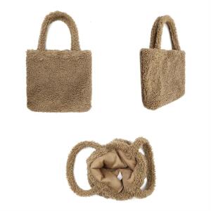 Made in Italy Damen Teddyfell Tasche Shopper Tote Bag Handtasche Plüsch Schultertasche Teddytasche Pelz Damentasche Felltasche Wintertasche Gelb