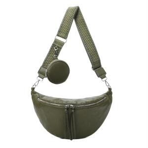 Damen Tasche Crossbody Schultertasche Gürteltasche Messenger-Tasche Hüfttasche Bauchtasche Umhängetasche Cross-Over Bodybag Handytasche Leder Optik Olivgrün L