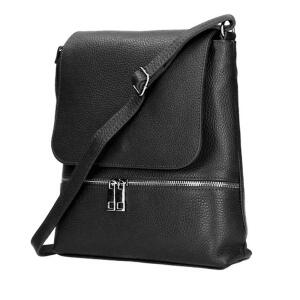 Made in Italy DAMEN LEDER TASCHE Messenger Crossbody Handtasche Schultertasche CrossOver Umhängetasche Shopper Damentasche Überschlagtasche Tablettasche bis ca. 7-9 Zoll Schwarz