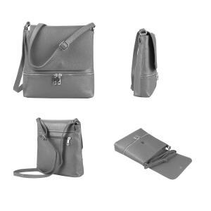Made in Italy DAMEN LEDER TASCHE Messenger Crossbody Handtasche Schultertasche CrossOver Umhängetasche Shopper Damentasche Überschlagtasche Tablettasche bis ca. 7-9 Zoll Schwarz